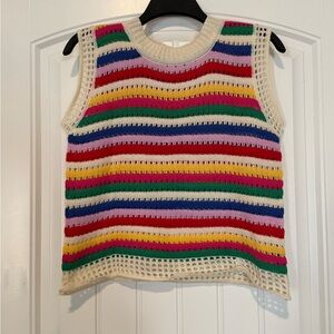 Colorful Striped Eyelet Colorful Sleeveless Sweater Vest - Womens Small